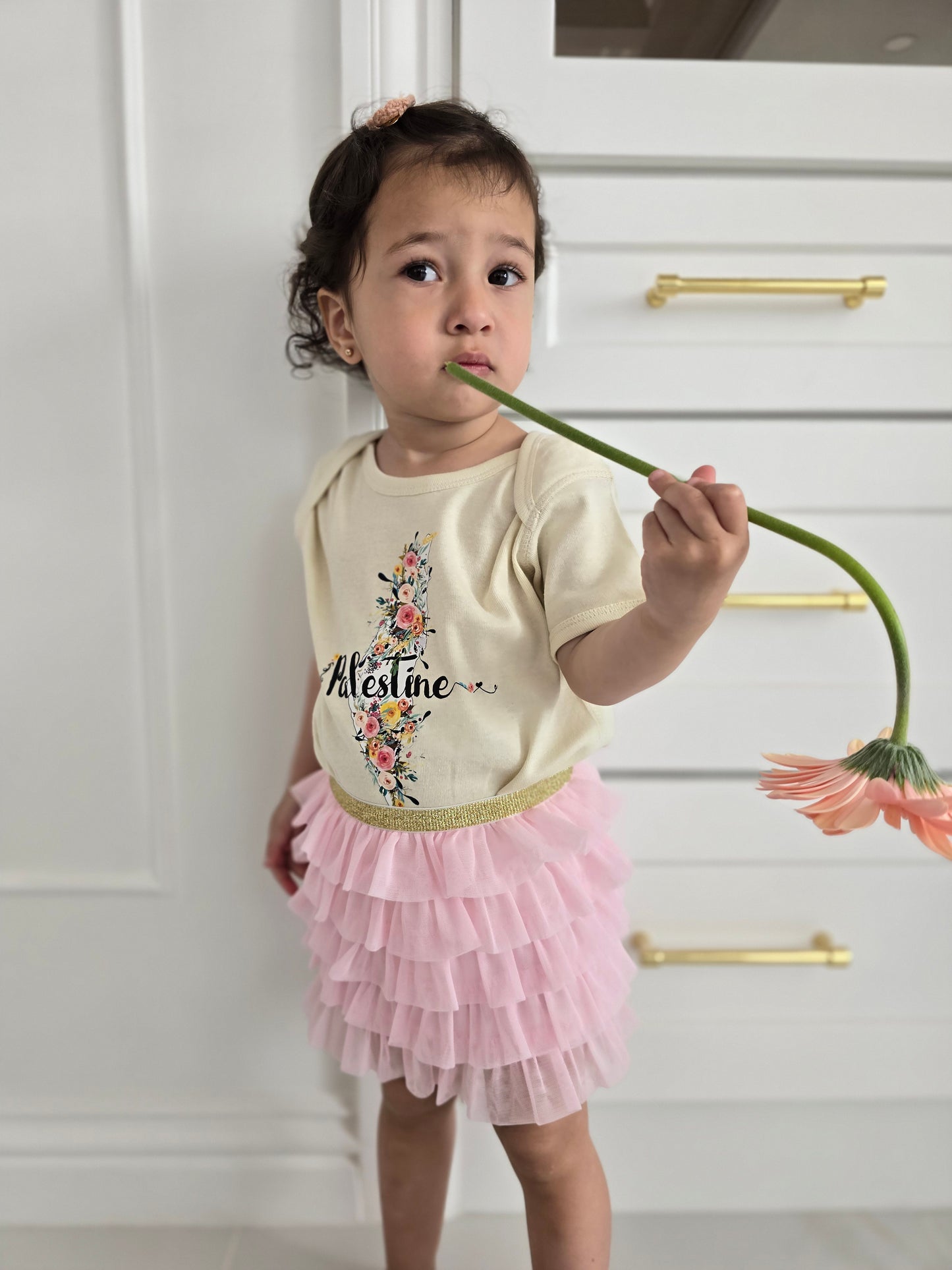 Floral Palestine Map | Baby Girl Onesie