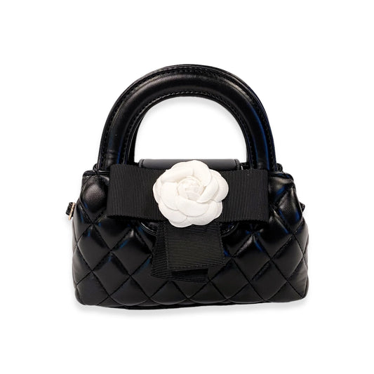 Black Quilted Purse with Flower Applique