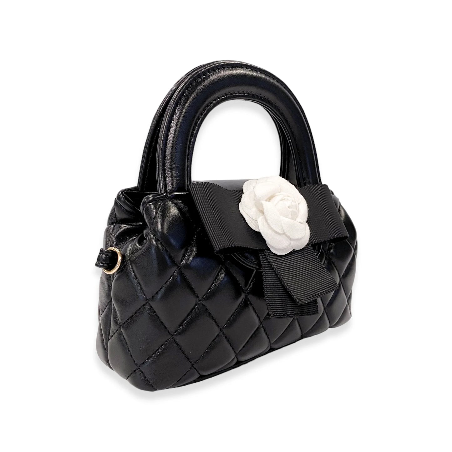 Black Quilted Purse with Flower Applique