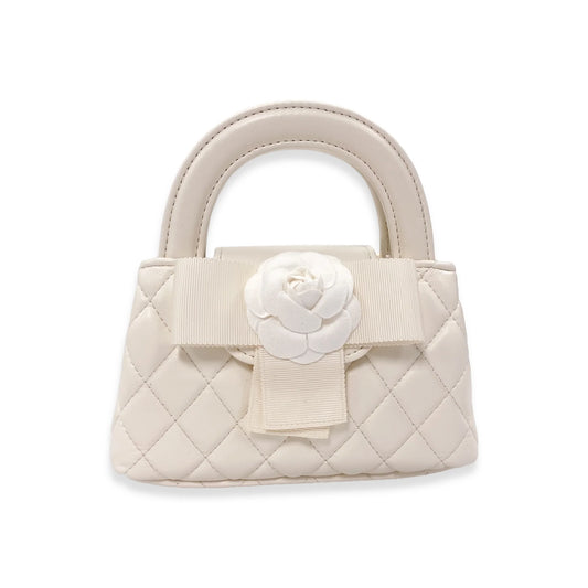 Ivory Quilted Purse with Flower Applique