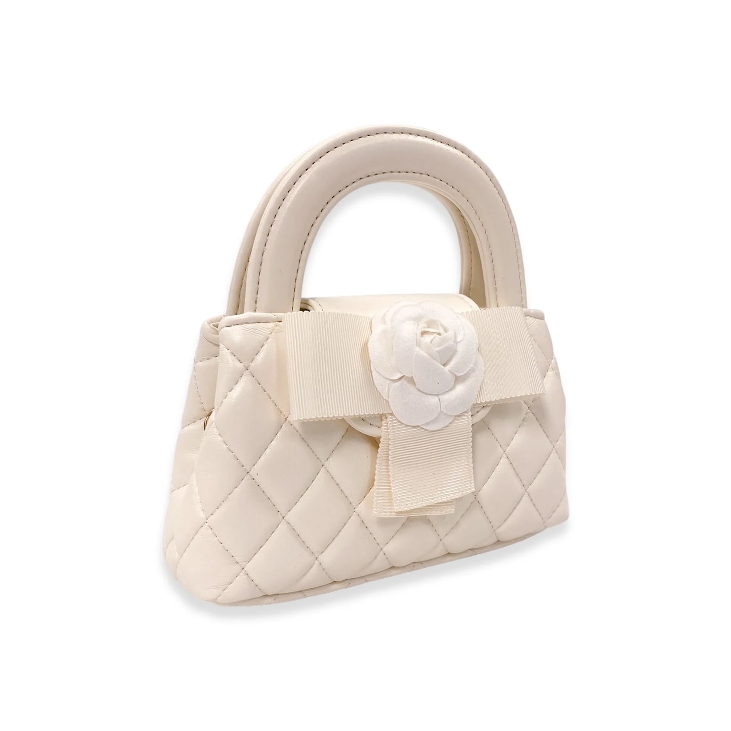 Ivory Quilted Purse with Flower Applique