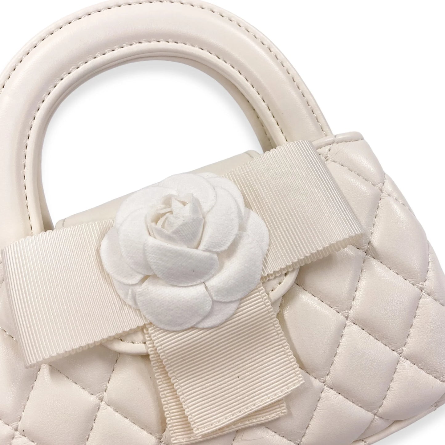 Ivory Quilted Purse with Flower Applique