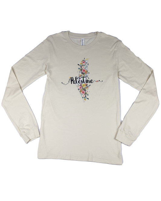 Floral Palestine Map | Adult Women Long Sleeve T-Shirt