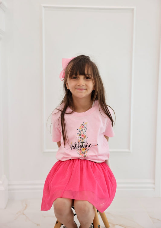 Floral Palestine Map | Kid Girl T-Shirt